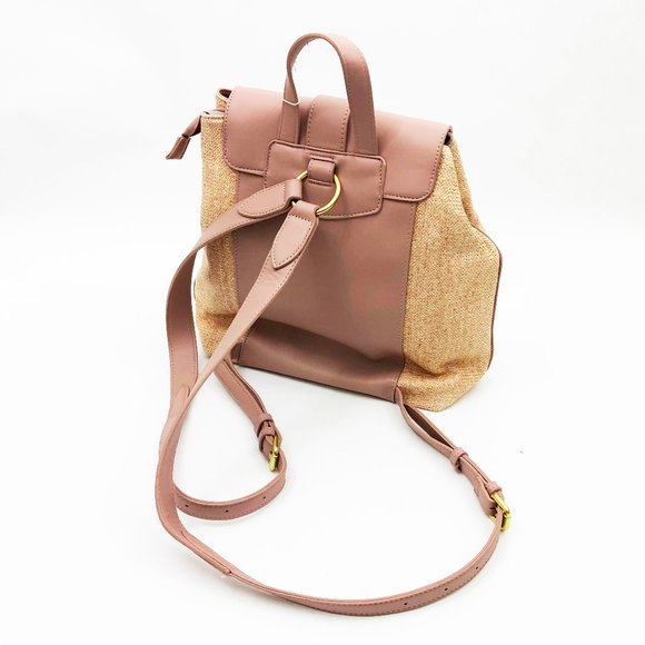 Jen & Co. Avani Backpack Vegan Leather Woven Fabric 11.5x12x4.5 inches Ash Pink - Picture 3 of 9